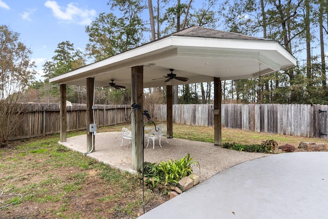 view of patio featuring a gazebo and ceiling fan