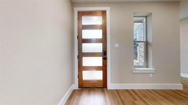 doorway to outside with wood-type flooring