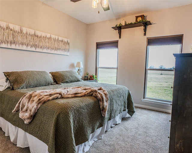 bedroom with carpet floors and ceiling fan