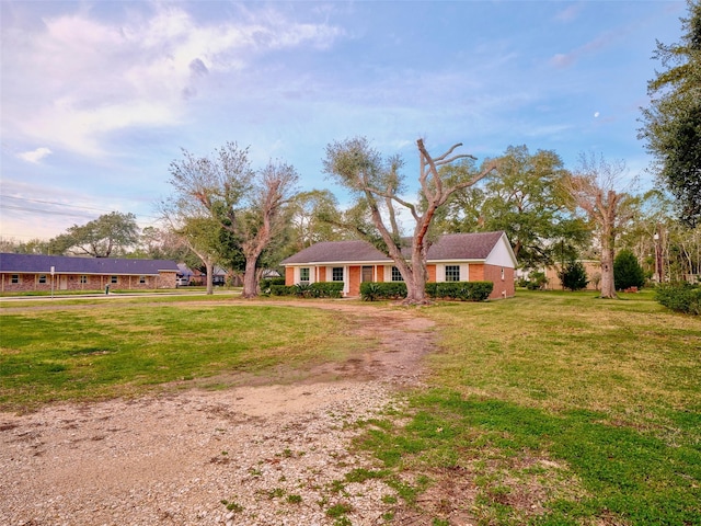 single story home featuring a front lawn