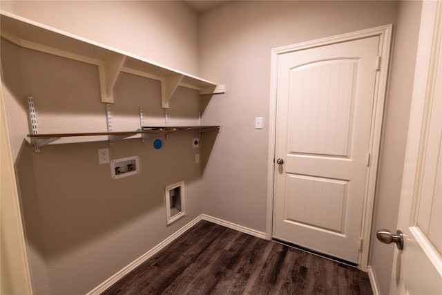 washroom featuring electric dryer hookup, hookup for a washing machine, and dark hardwood / wood-style flooring