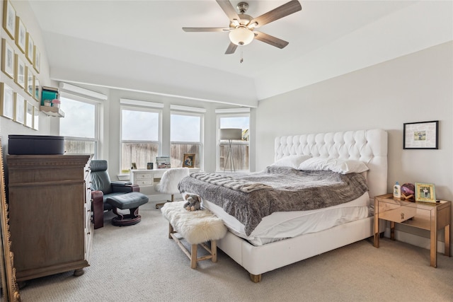 bedroom featuring ceiling fan and carpet floors