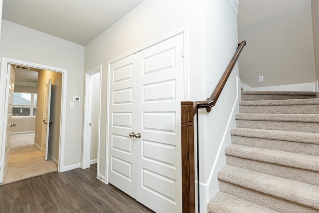 stairs with hardwood / wood-style floors