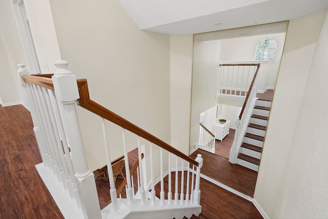 stairway featuring wood-type flooring