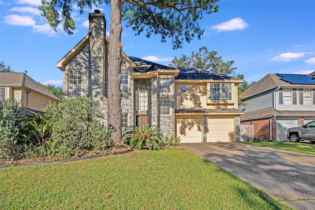 view of front facade with a garage and a front yard