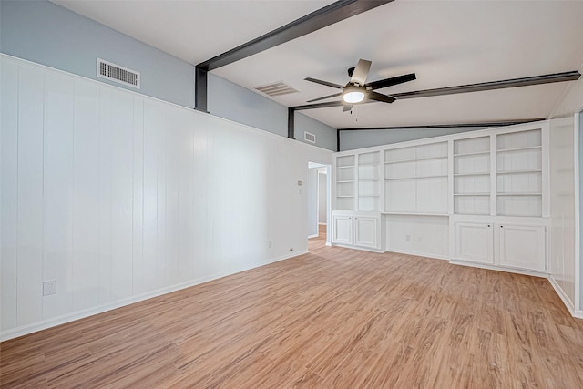 interior space featuring light hardwood / wood-style flooring, ceiling fan, and vaulted ceiling