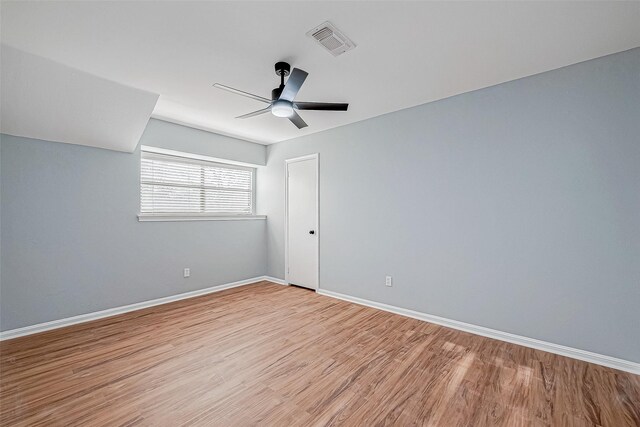 interior space with ceiling fan and light wood-type flooring