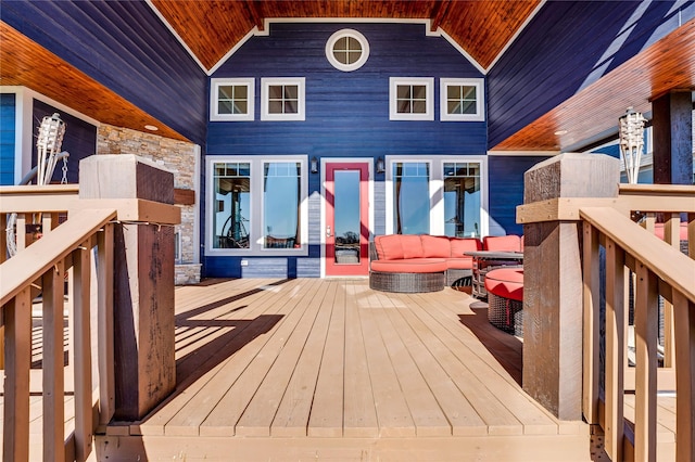 wooden deck with an outdoor hangout area