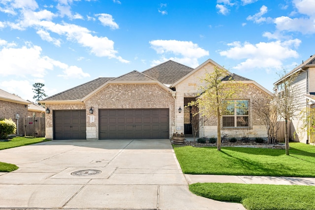 view of front of property with a garage and a front yard