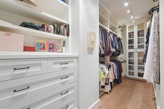 spacious closet with light hardwood / wood-style floors