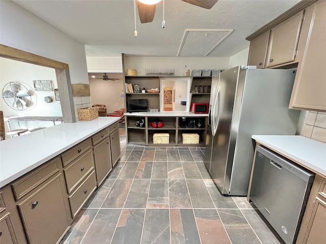 kitchen featuring appliances with stainless steel finishes and ceiling fan