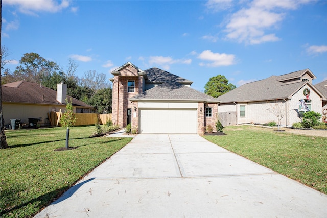 front facade featuring a garage and a front yard