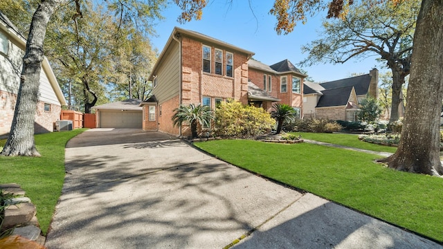 view of front facade featuring central AC unit and a front lawn