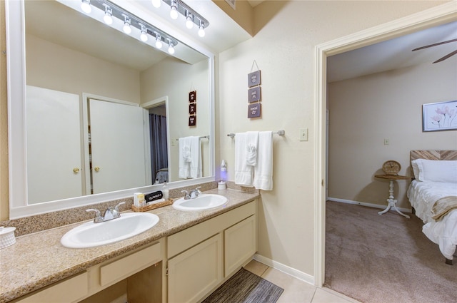 bathroom with vanity, tile patterned floors, and ceiling fan