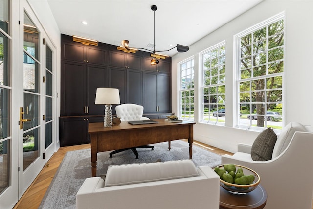 office space featuring light hardwood / wood-style flooring