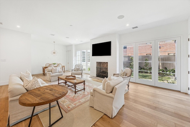 living room with light wood-type flooring