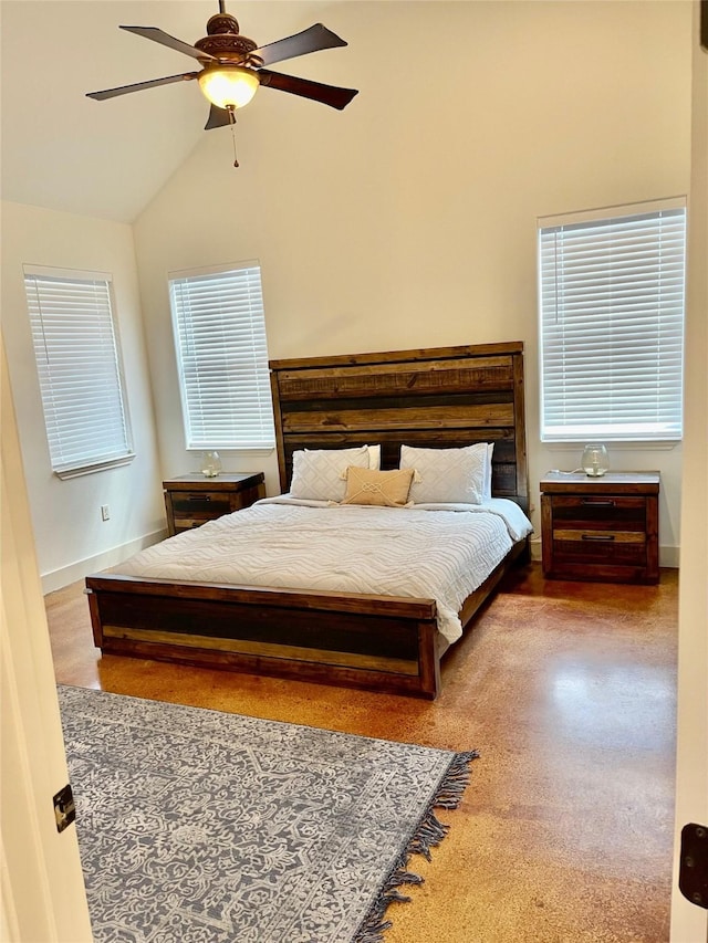 unfurnished bedroom featuring vaulted ceiling and ceiling fan