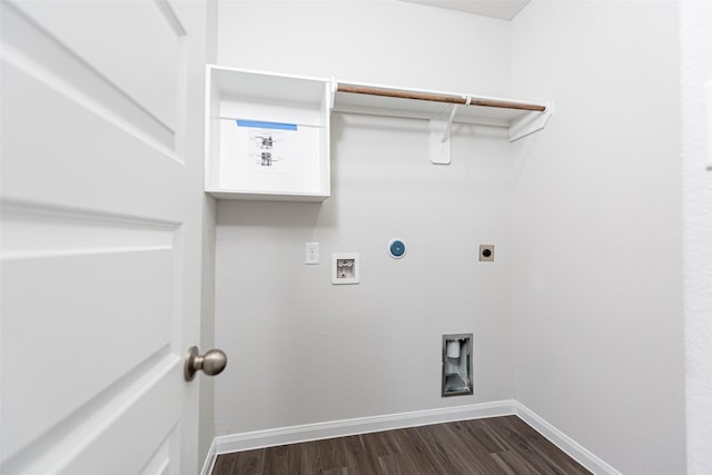 clothes washing area with gas dryer hookup, washer hookup, dark hardwood / wood-style floors, and electric dryer hookup