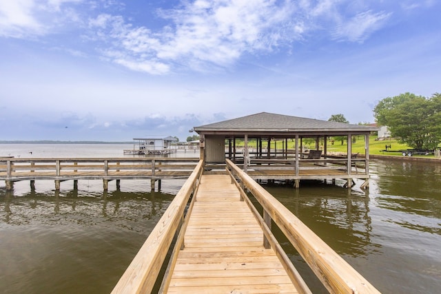 view of dock featuring a water view