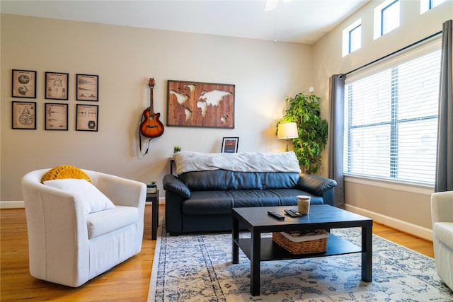 living room with light hardwood / wood-style floors and a healthy amount of sunlight