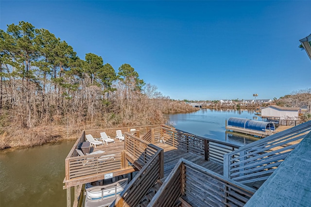 dock area with a water view