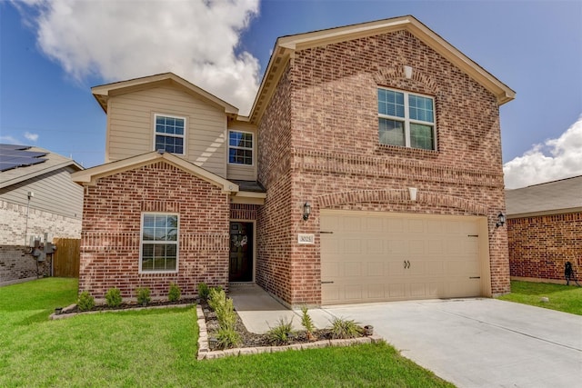 front facade with a garage and a front yard