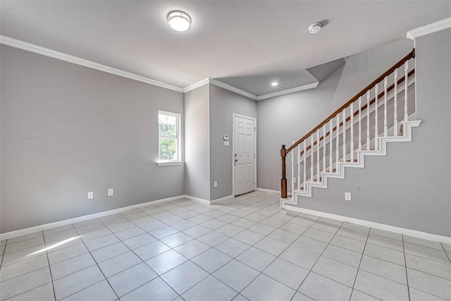 tiled entryway with crown molding