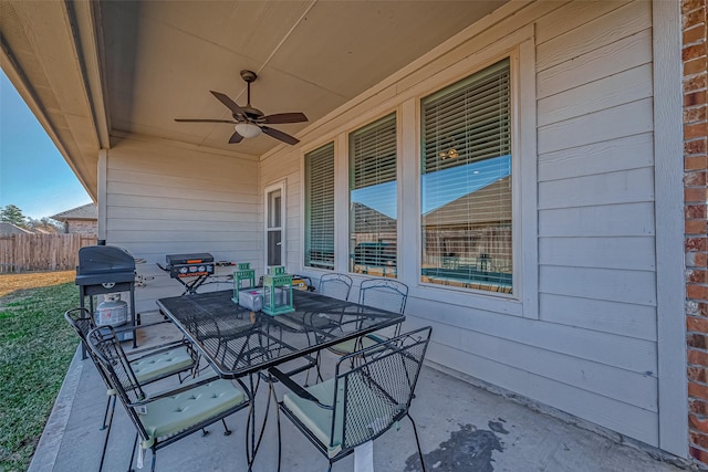 view of patio / terrace with ceiling fan and grilling area