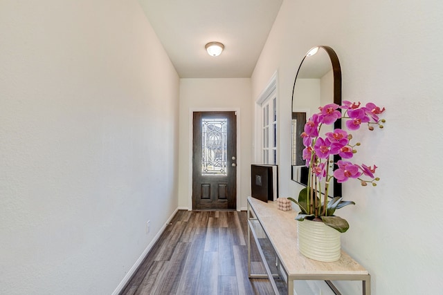 entryway with dark hardwood / wood-style flooring