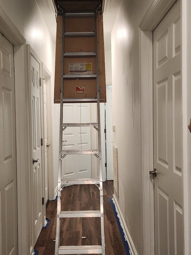 hall with dark hardwood / wood-style floors