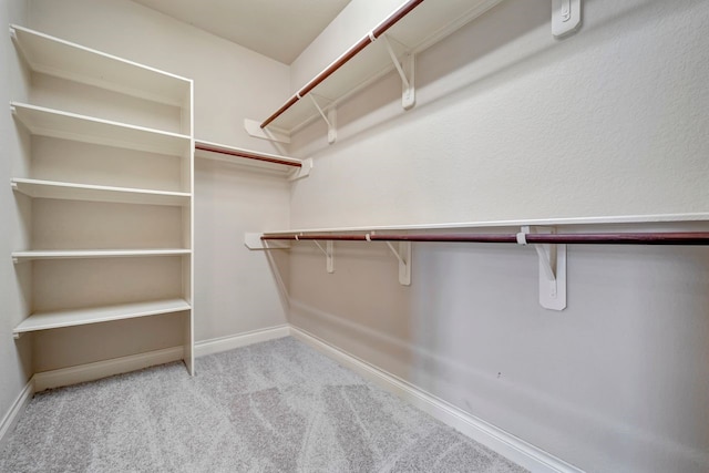 spacious closet featuring light colored carpet