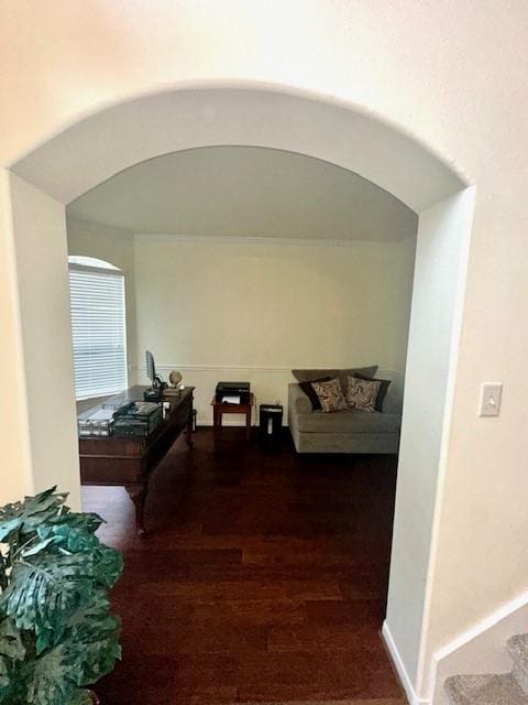 corridor featuring wood-type flooring