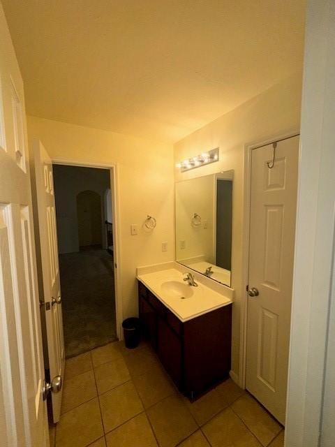 bathroom with vanity and tile patterned floors