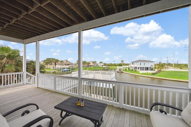 deck with a water view