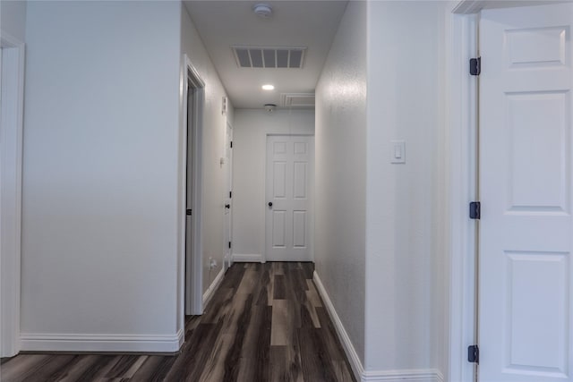 hall featuring dark wood-type flooring