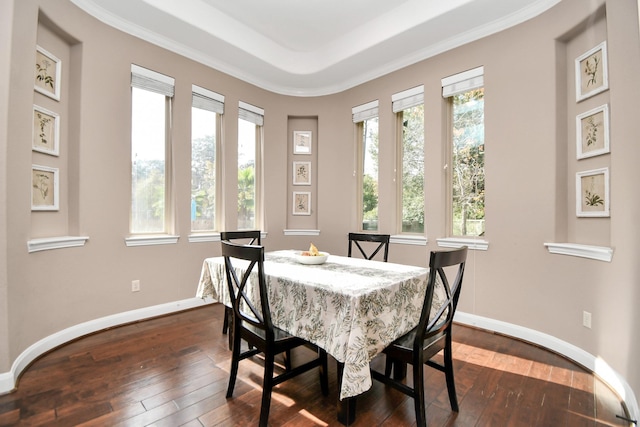 dining room featuring crown molding and dark hardwood / wood-style floors