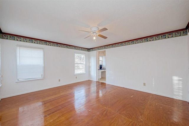 spare room with ceiling fan and light hardwood / wood-style floors