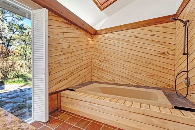 view of sauna / steam room with tile patterned flooring and a skylight