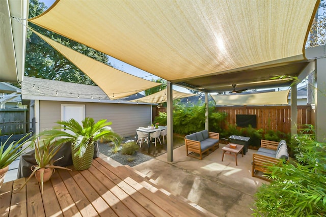 wooden deck with outdoor lounge area