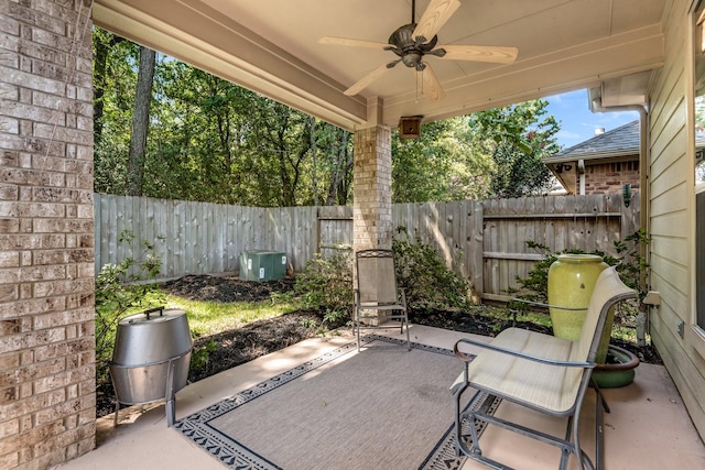 view of patio / terrace featuring ceiling fan