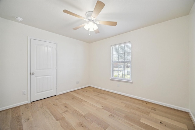 unfurnished room featuring light hardwood / wood-style flooring and ceiling fan