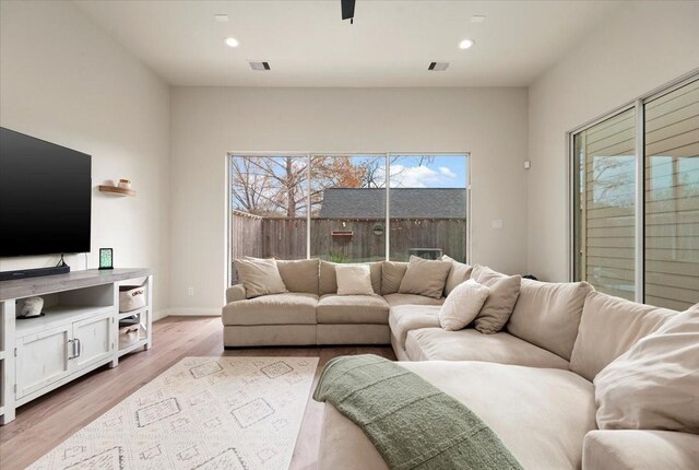 living room featuring light hardwood / wood-style flooring