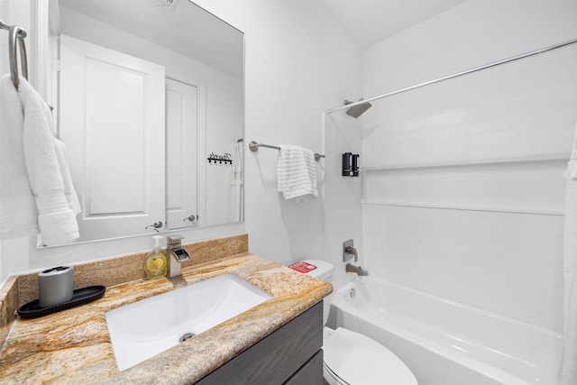 full bathroom featuring vanity, toilet, and  shower combination