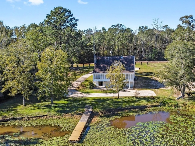 aerial view with a water view