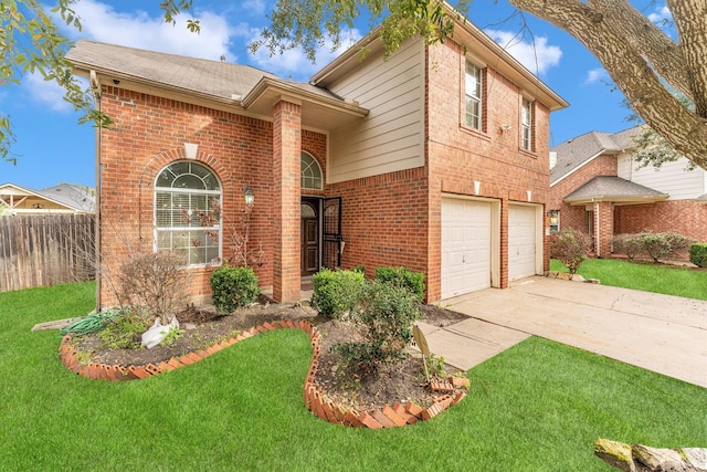 view of front facade featuring a garage and a front lawn