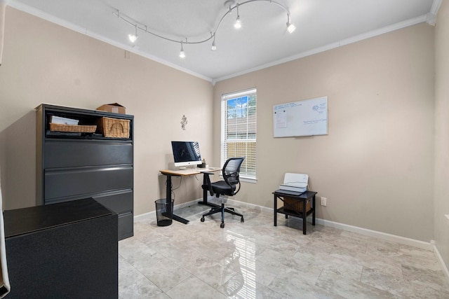 office space featuring ornamental molding