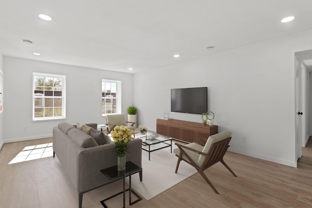 living room with light wood-type flooring