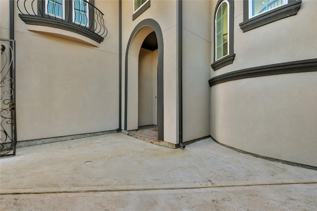 property entrance with a patio