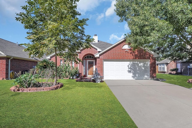 view of front of home with a garage and a front yard