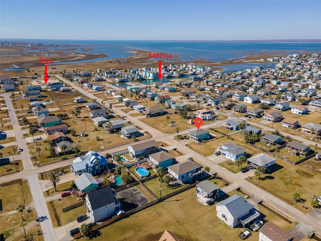 drone / aerial view featuring a water view